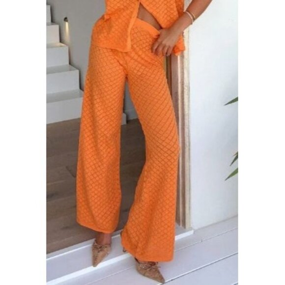 Beginning Boutique Zaida Orange Knit Wide Leg Knit Pants‎ US 2 $69 NWT Chic Fun - Picture 1 of 16